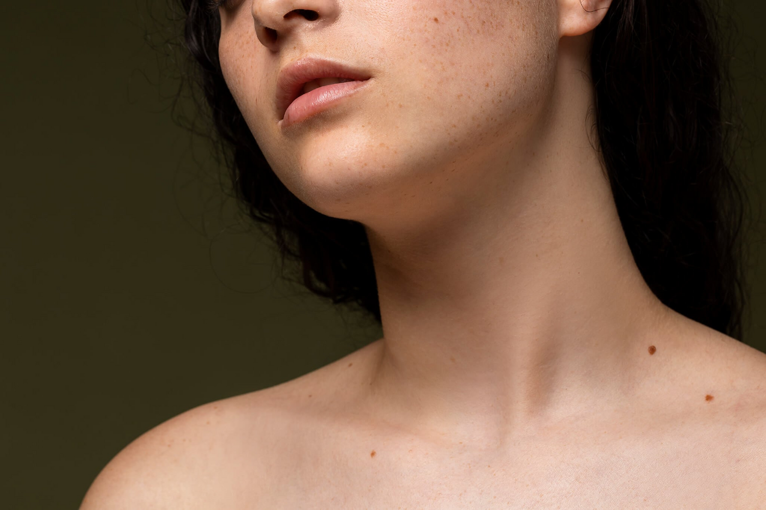 Side view of woman's skin texture